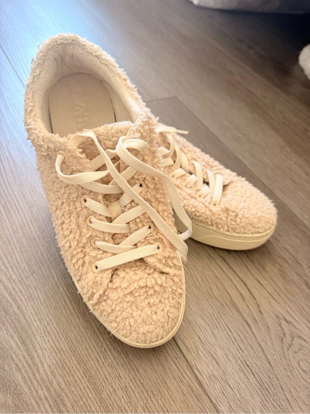 Zara Cream Sherpa Lace-Up Sneakers